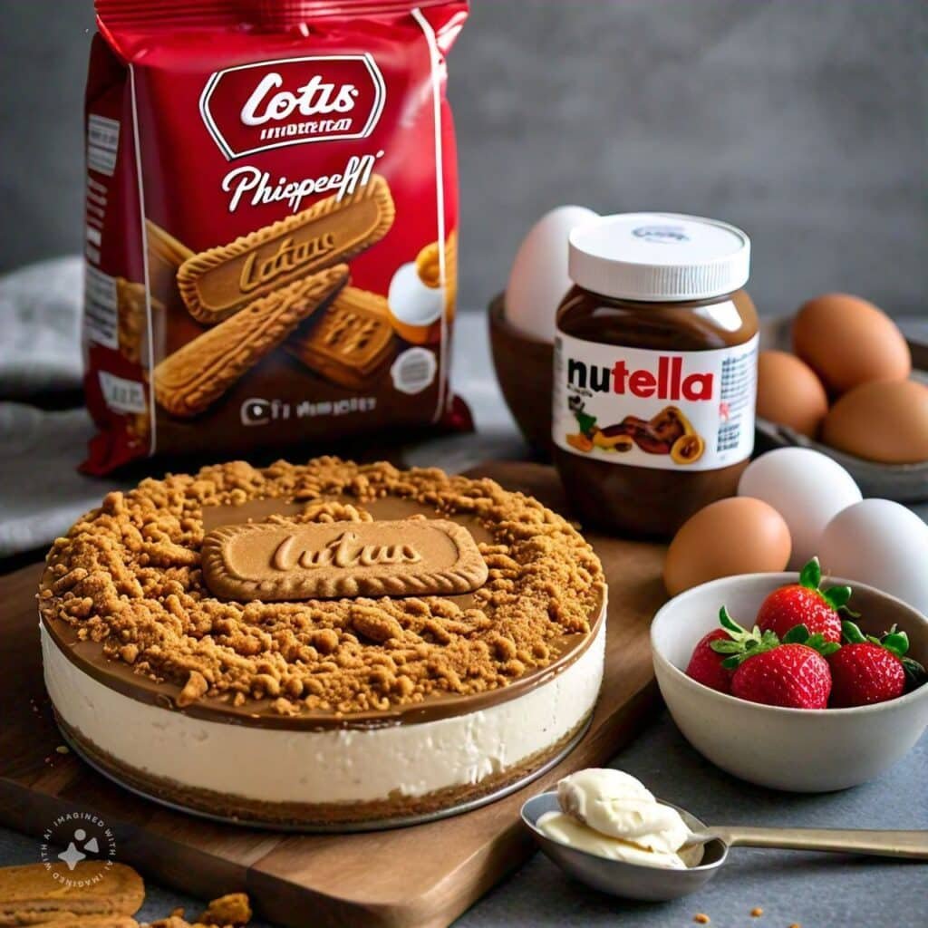 Lotus Biscoff cheesecake ingredients ready to use