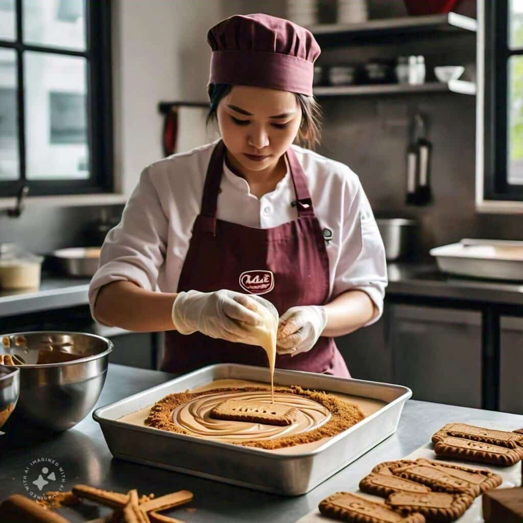 Beating the Lotus Biscoff cheesecake filling until smooth
