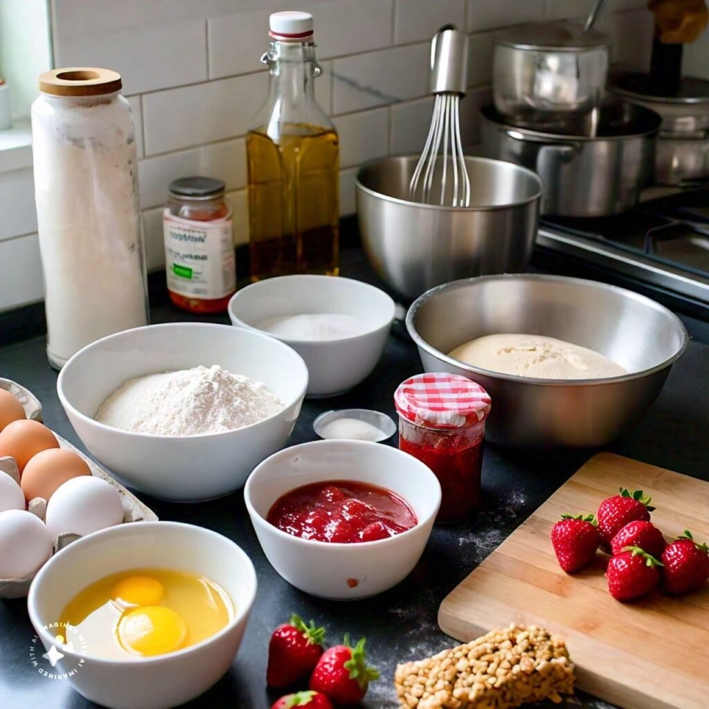 Ingredients to make strawberry cheesecake buns