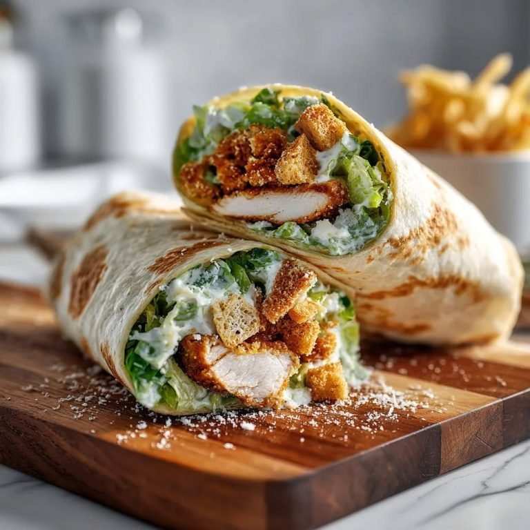 Chicken Caesar wrap with crisp romaine and Parmesan